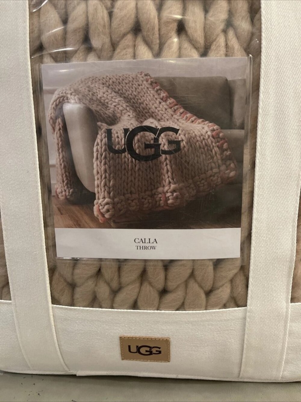 Ugg Calla Almond Thick Heavy Knit Woven Throw Blanket Cover Chunky Brown Beige